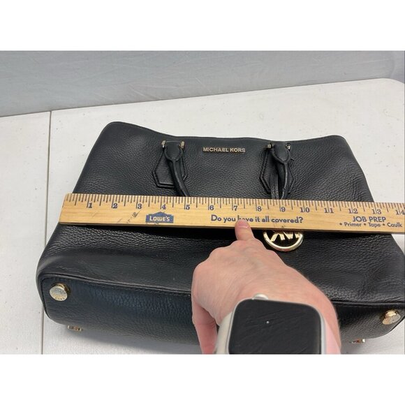 Michael‎ Kors MK Black Pebbled Leather Tote Bag Handbag double handle footed - Picture 8 of 11